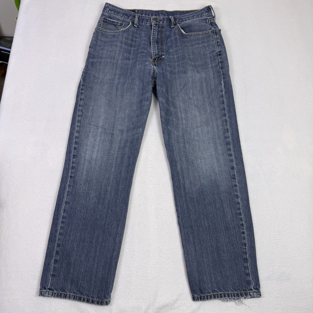 Levis 550 Relaxed Fit Tapered Jeans Mens 32x30 Medium Wash Blue Frayed Hem Denim
